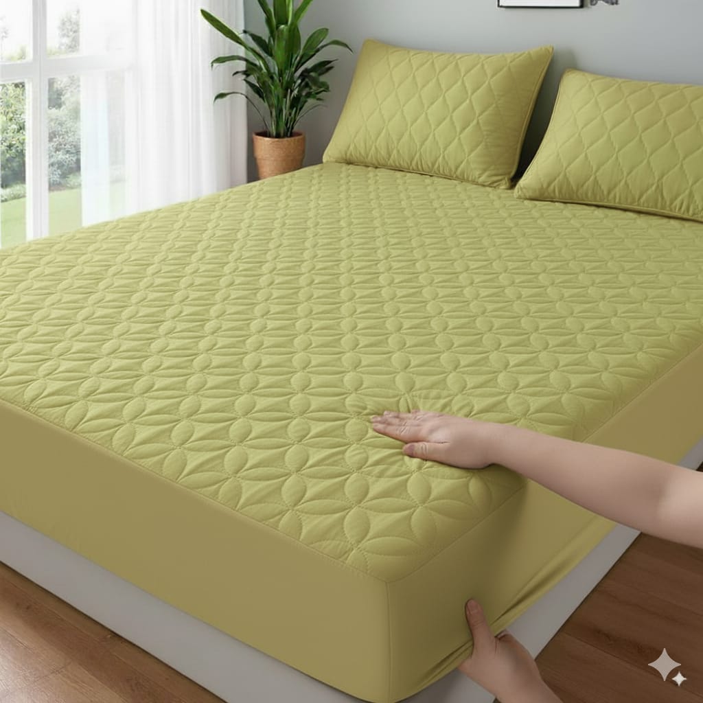 100% Waterproof Quilted Fitted Mattress Protector-Leaf Green