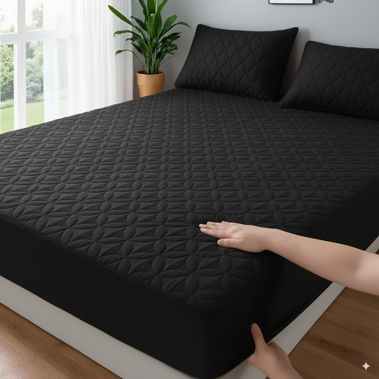 100% Waterproof Quilted Fitted Mattress Protector-Black