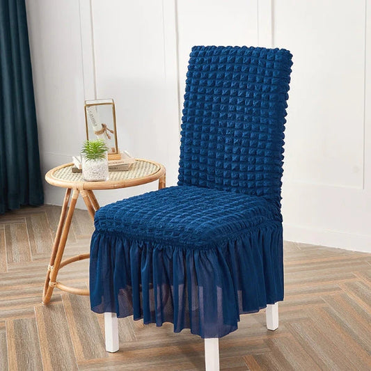 Premium Bubble Frilled Chair Cover-Blue