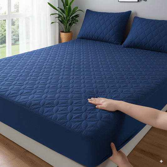 100% Waterproof Quilted Fitted Mattress Protector-Blue