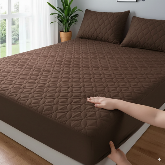 100% Waterproof Quilted Fitted Mattress Protector-Brown