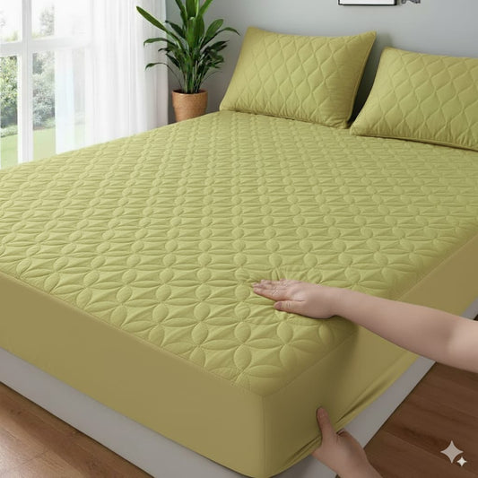 100% Waterproof Quilted Fitted Mattress Protector-Leaf Green