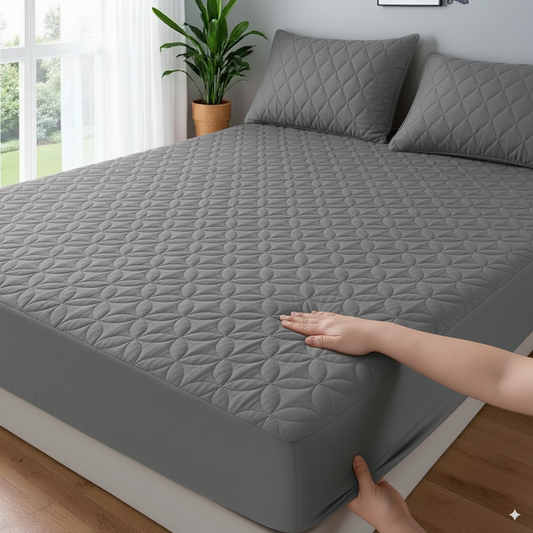100% Waterproof Quilted Fitted Mattress Protector- Light Grey