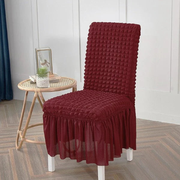 Premium Bubble Frilled Chair Cover-Maroon