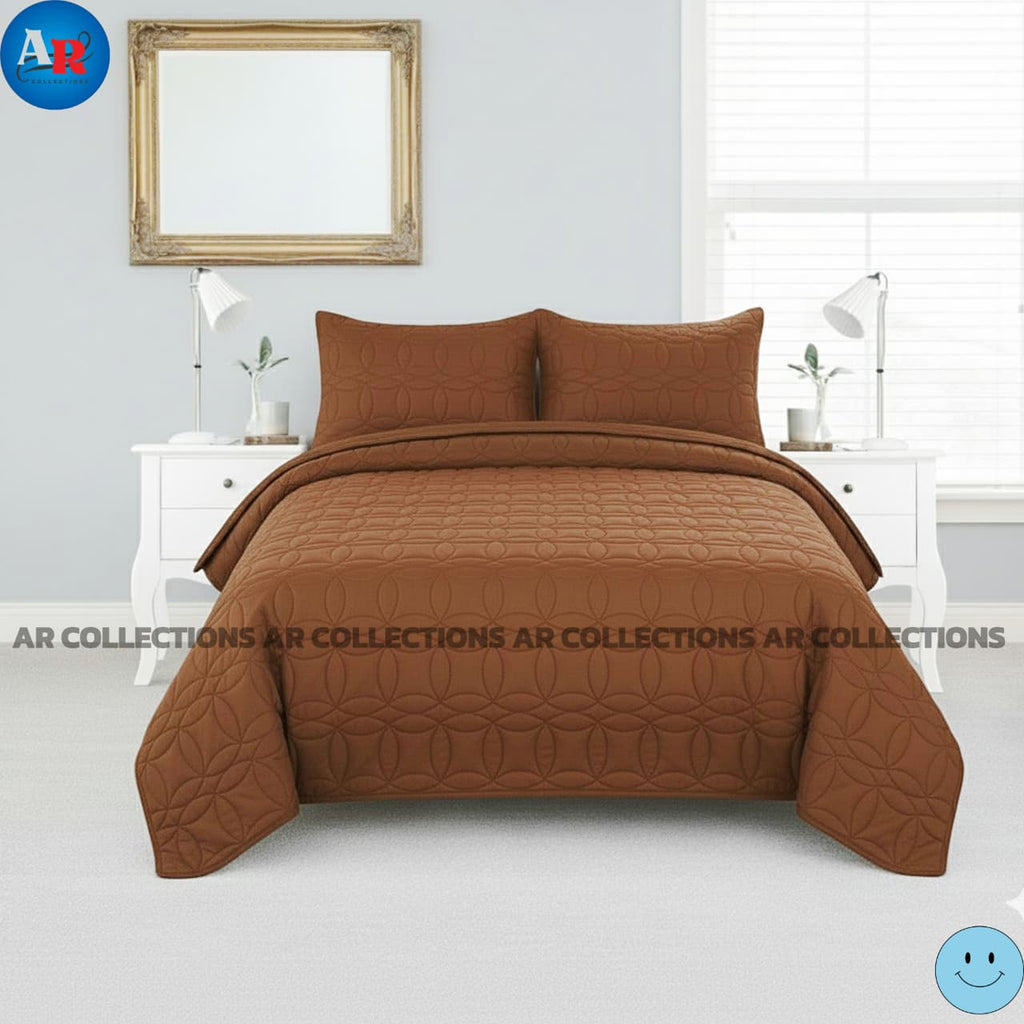 Ultrasonic Quilted Luxury Bed Spread-Brown