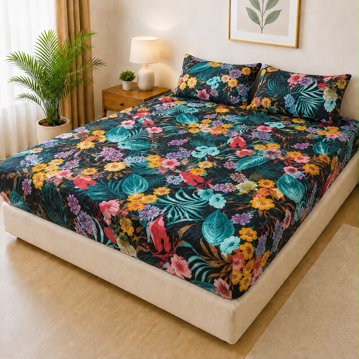 100% Waterproof 3-Piece Quilted Printed Bedsheet Set – P116 AR Collections