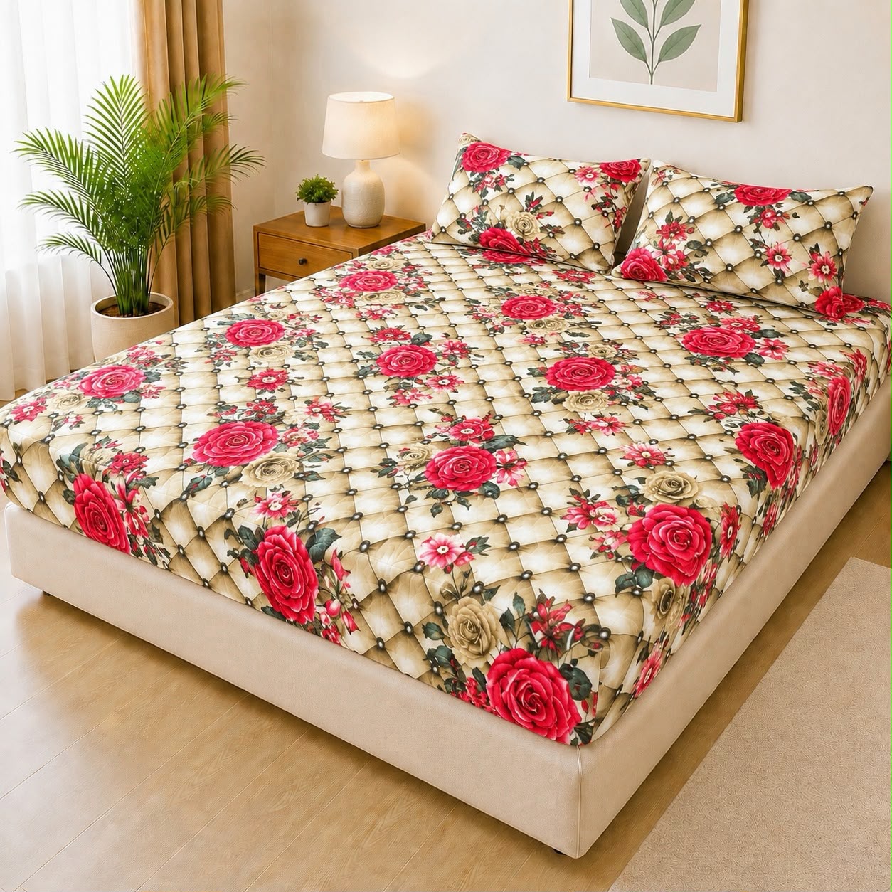 100% Waterproof 3-Piece Quilted Printed Bedsheet Set – P116 AR Collections