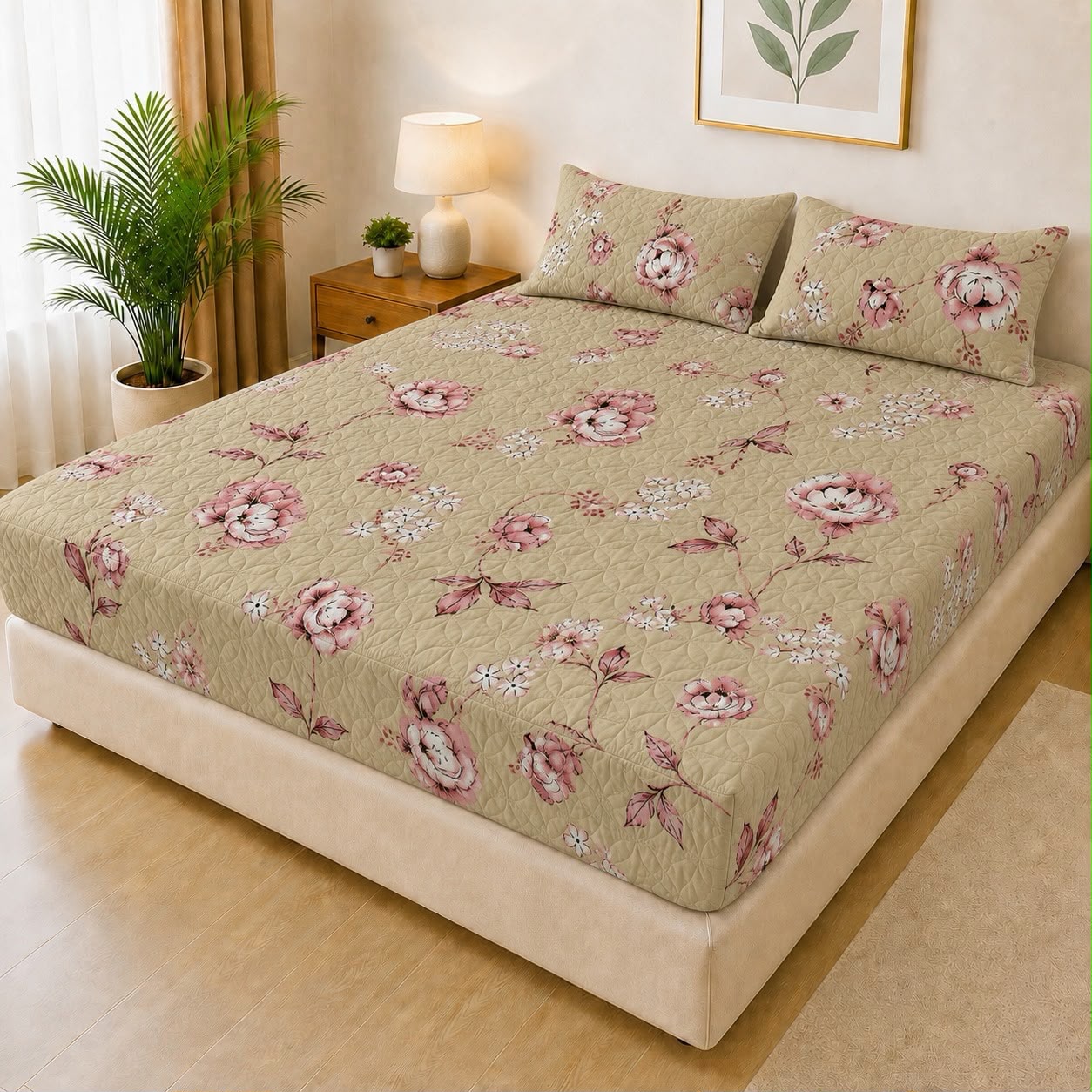 100% Waterproof 3-Piece Quilted Printed Bedsheet Set – P114 AR Collections