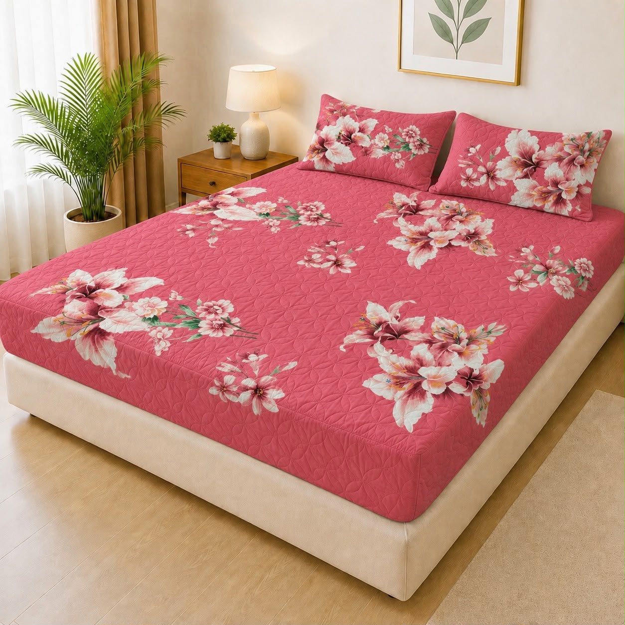 100% Waterproof 3-Piece Quilted Printed Bedsheet Set – P114 AR Collections