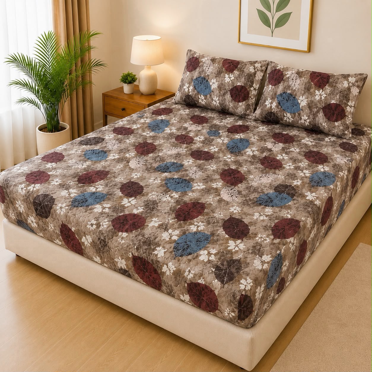 100% Waterproof 3-Piece Quilted Printed Bedsheet Set – P110 AR Collections