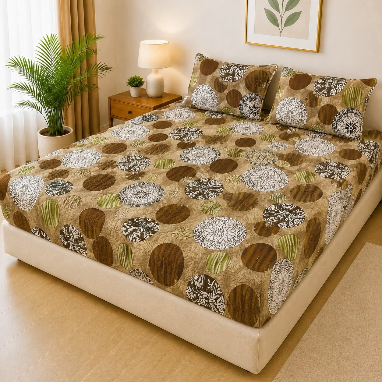 100% Waterproof 3-Piece Quilted Printed Bedsheet Set – P109 AR Collections