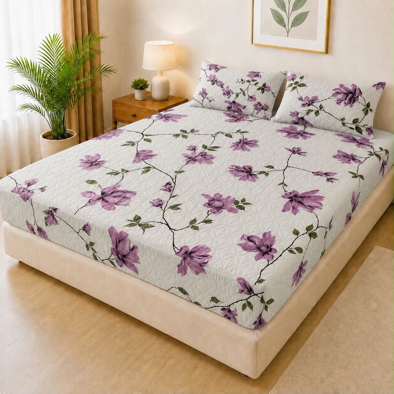 100% Waterproof 3-Piece Quilted Printed Bedsheet Set – P108 AR Collections