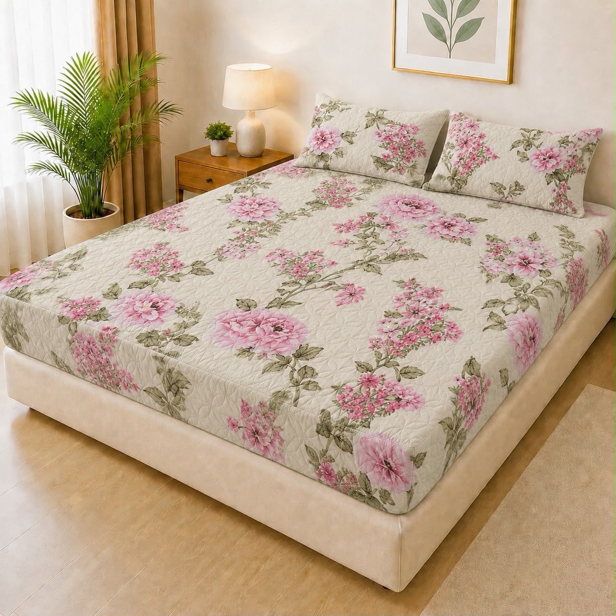 100% Waterproof 3-Piece Quilted Printed Bedsheet Set – P107 AR Collections