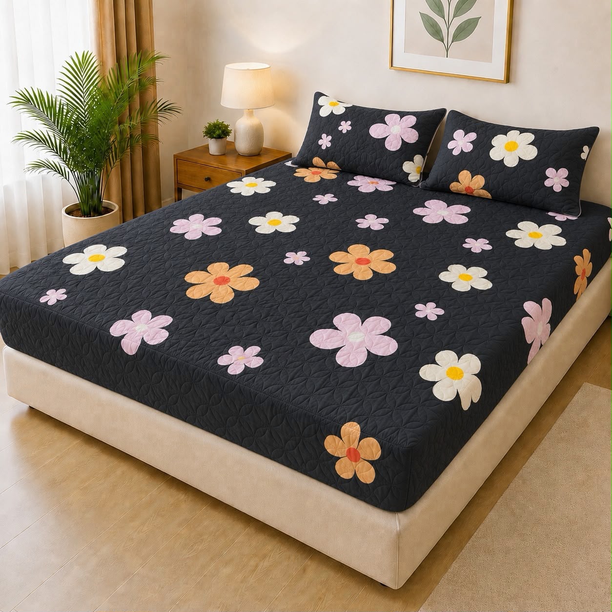 100% Waterproof 3-Piece Quilted Printed Bedsheet Set – P106 AR Collections