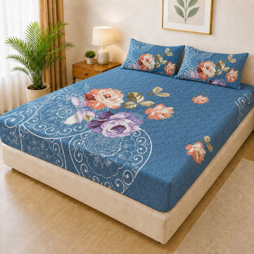 100% Waterproof 3-Piece Quilted Printed Bedsheet Set – P102 AR Collections