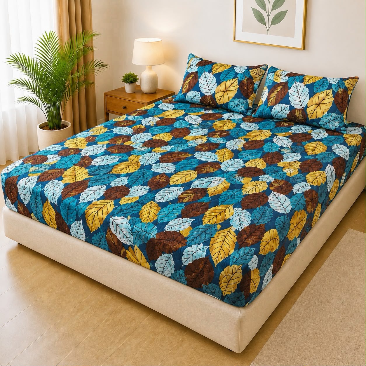 100% Waterproof 3-Piece Quilted Printed Bedsheet Set – P101 AR Collections
